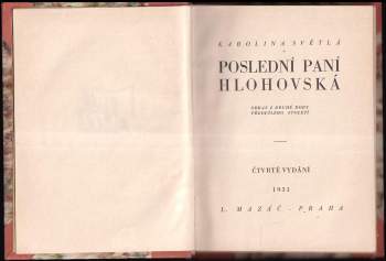 Karolina Světlá: Poslední paní Hlohovská