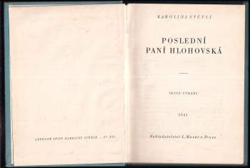 Karolina Světlá: Poslední paní Hlohovská