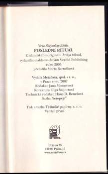 Yrsa Sigurðardóttir: Poslední rituál