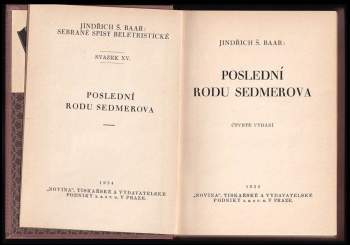 Jindřich Šimon Baar: Poslední rodu Sedmerova