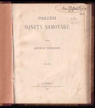 Jaroslav Vrchlický: Poslední sonety samotáře