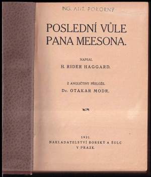H. Rider Haggard: Poslední vůle pana Meesona