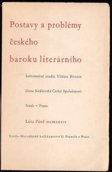 Vilém Bitnar: Postavy a problémy českého baroku literárního