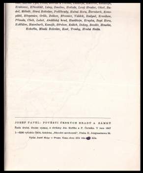 Josef Pavel: Pověsti českých hradů a zámků