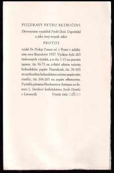 Petr Bezruč: Pozdravy Petru Bezručovi