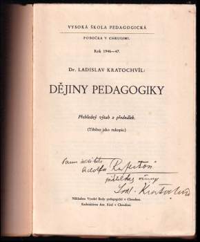 Ladislav Kratochvíl: Přehledné dějiny pedagogiky