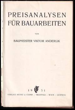 Viktor Anderlik: Preisanalysen für Bauarbeiten