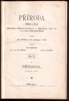 Jan Kranich: PŘÍRODA - příroda a škola - měsíčník přírodovědecký a časopis pro vyučování přírodovědné - ročník III. 1904/05