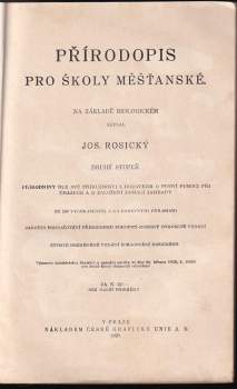 Josef Rosický: Přírodopis pro školy měšťanské na základě biologickém