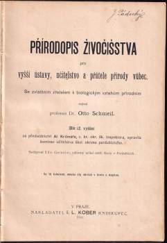 Otto Schmeil: Přírodopis živočišstva pro vyšší ústavy, učitelstvo a přátele přírody vůbec