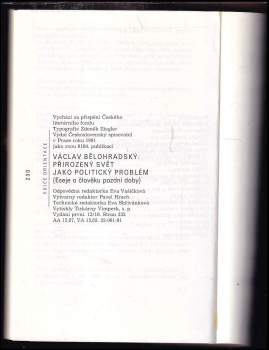 Václav Bělohradský: Přirozený svět jako politický problém