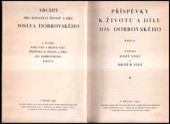 Josef Volf: Příspěvky k životu a dílu Jos Dobrovského. Řada 2.