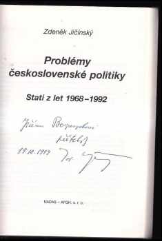 Zdeněk Jičínský: Problémy československé politiky