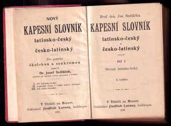 Josef Sedláček: Nový kapesní slovník latinsko-český a česko-latinský