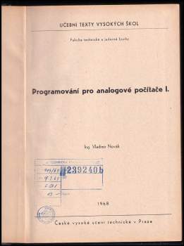 Vladimír Novák: Programování pro analogové počítače I.
