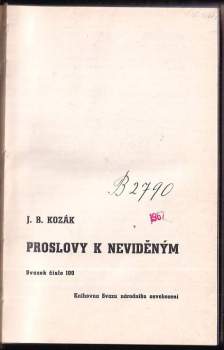 Jan Blahoslav Kozák: Proslovy k neviděným
