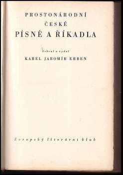 Karel Jaromír Erben: Prostonárodní české písně a říkadla