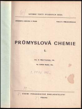 Jindřich Nassler: Průmyslová chemie. Díl 1