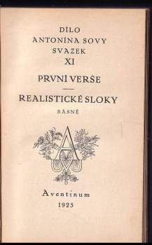 Antonín Sova: První verše ; Realistické sloky : básně