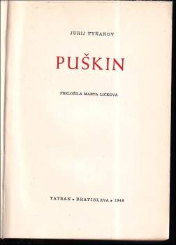Jurij Nikolajevič Tynjanov: Puškin