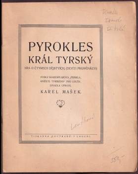 William Shakespeare: Pyrokles král Tyrský