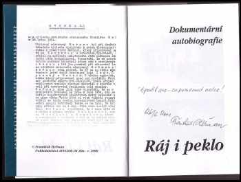 František Heřman: Ráj i peklo - dokumentární autobiografie - DEDIKACE AUTORA