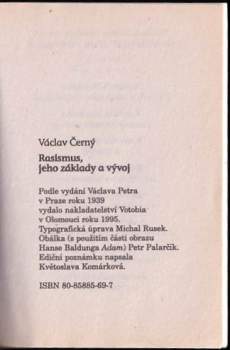 Václav Černý: Rasismus, jeho základy a vývoj