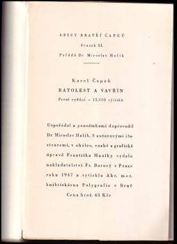 Karel Čapek: Ratolest a vavřín