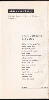 Vilem Mathesius: Řeč a sloh