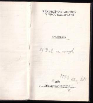 D. W Barron: Rekurzívne metódy v programovaní