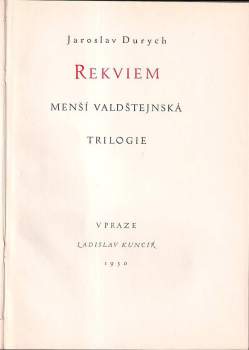 Jaroslav Durych: Rekviem - klasické vydání, není bibliofilie