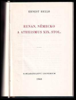 Ernest Hello: Renan, Německo a atheismus XIX. stol