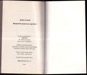 Julius Fučík: Reportáž psaná na oprátce