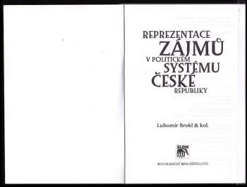 Lubomír Brokl: Reprezentace zájmů v politickém systému České republiky