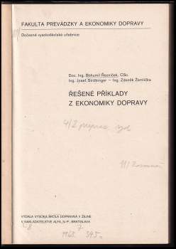 Bohumil Řezníček: Řešené příklady z ekonomiky dopravy