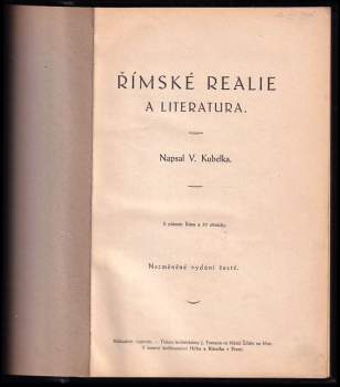 Václav Kubelka: Římské realie a literatura