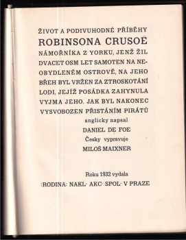 Daniel Defoe: Robinson Crusoe : podivuhodné příběhy trosečníka na pustém ostrově
