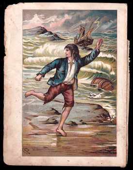 Daniel Defoe: Robinson Krusoe - z 19. století - barevné litografie