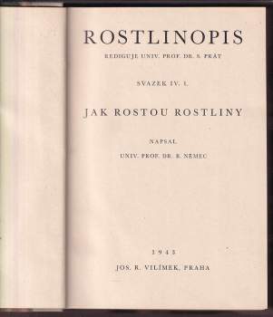 Bohumil Němec: Rostlinopis - Svazek IV. 1 + 2 - Jak rostou rostliny + Pohyby a rozmnožování rostlin. Fysiologická anatomie rostlin