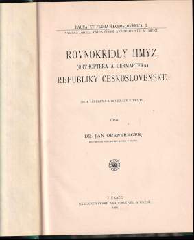 Jan Obenberger: Rovnokřídlý hmyz (Orthoptera a Dermaptera) republiky československé