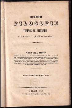 Ignác Jan Hanuš: Rozbor filosofie Tomáše ze Štítného dle rukopisu "Řečí besedních"