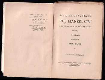 Félicien Champsaur: Rub manželství - Rozvodový román pařížský - EROTIKA