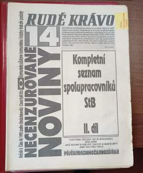 Rudé krávo 13 - 15 - necenzurované noviny - Kompletní seznam spolupracovníků StB I.- III. díl