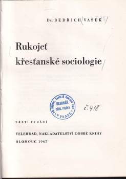 Bedřich Vašek: Rukojeť křesťanské sociologie