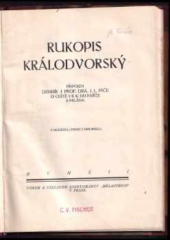 Josef Ladislav Píč: Rukopis Králodvorský