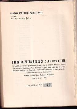 Petr Bezruč: Rukopisy Petra Bezruče z let 1899 a 1900