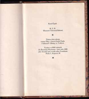Karel Čapek: RUR Rossum's Universal Robots