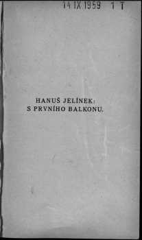Hanuš Jelínek: S prvního balkonu