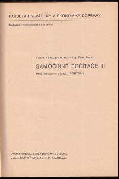 Valent Klima: Samočinné počítače III, Programovanie v jazyku FORTRAN