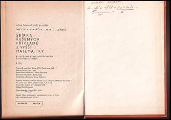 Antonín Hlaváček: Sbírka řešených příkladů z vyšší matemematiky pro přípravu pracujících ke studiu na vysokých školách